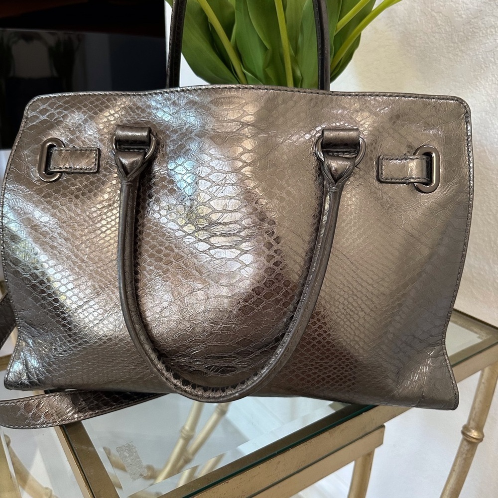 Michael Kors Faux Snakeskin Embossed Metallic Satchel - Picture 3 of 11